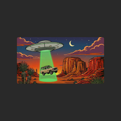Close-up of the Desert Abduction Cruiser design on a Dark Grey tee