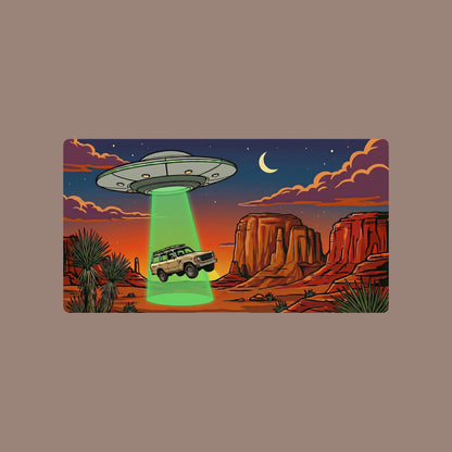 Close-up of the Desert Abduction Cruiser design on a Pebble tee