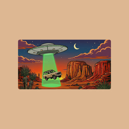 Close-up of the Desert Abduction Cruiser design on a Tan tee