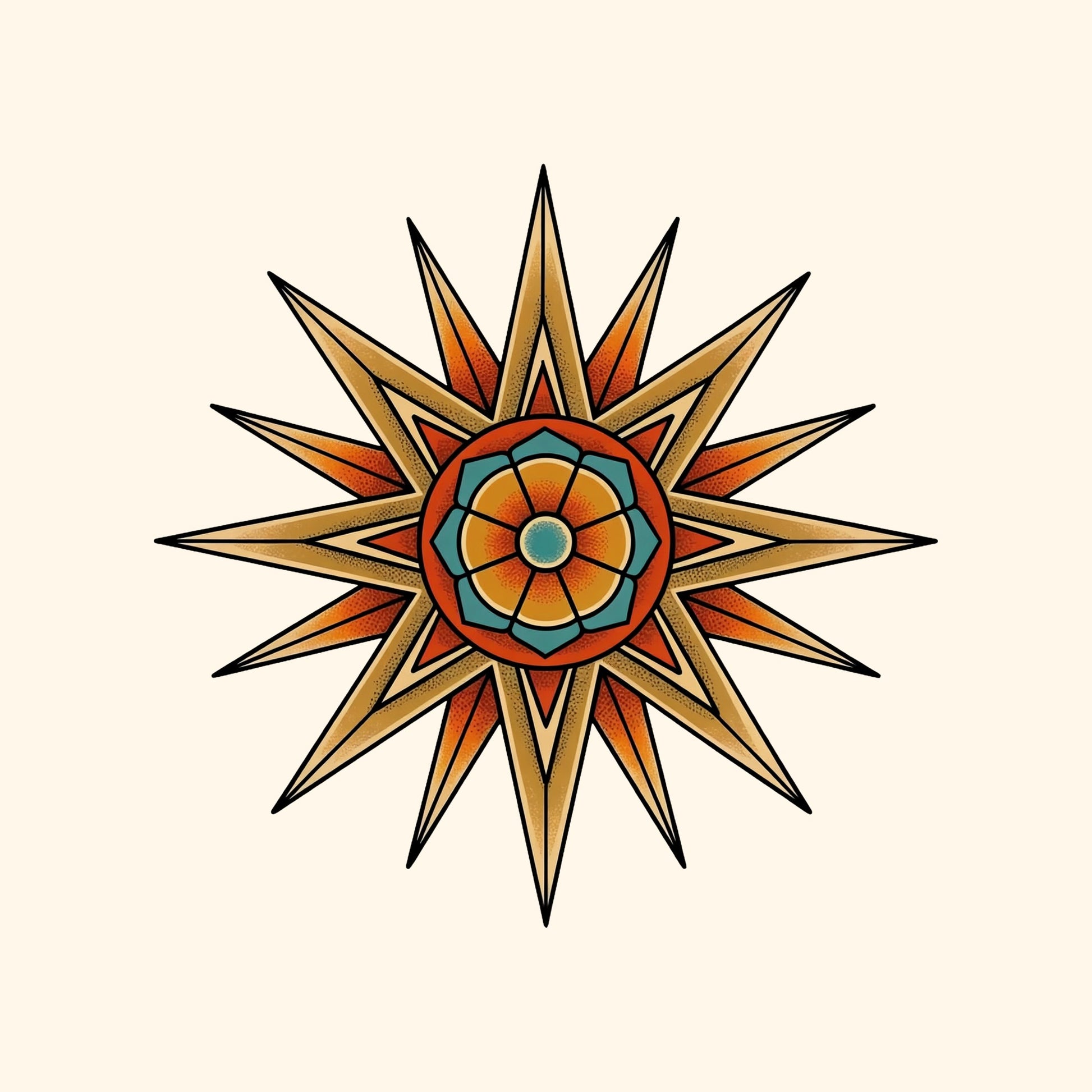 Close-up of the Desert Mandala Star design on a Natural tee