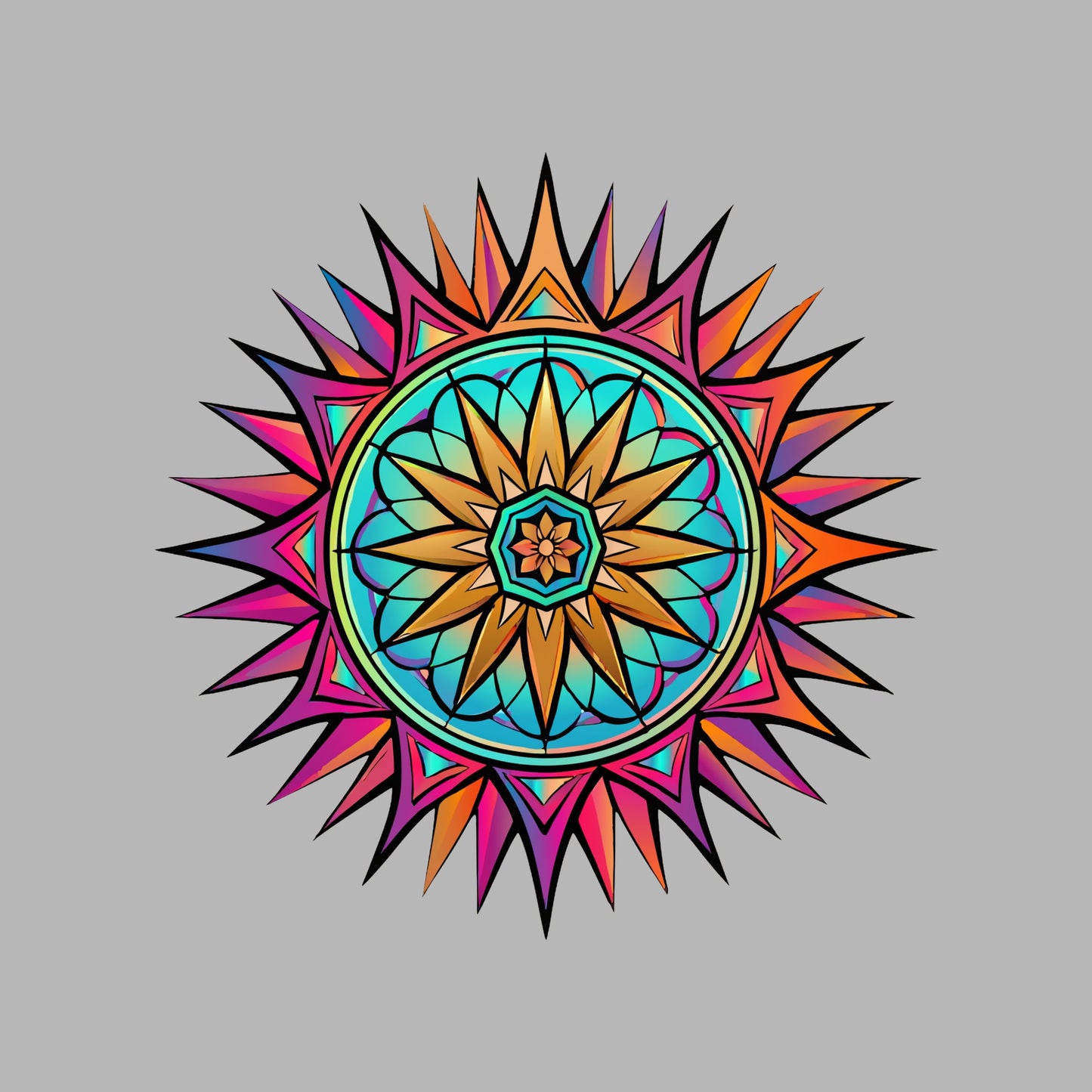 Close-up of the Neon Gradient Mandala design on an Athletic Heather tee