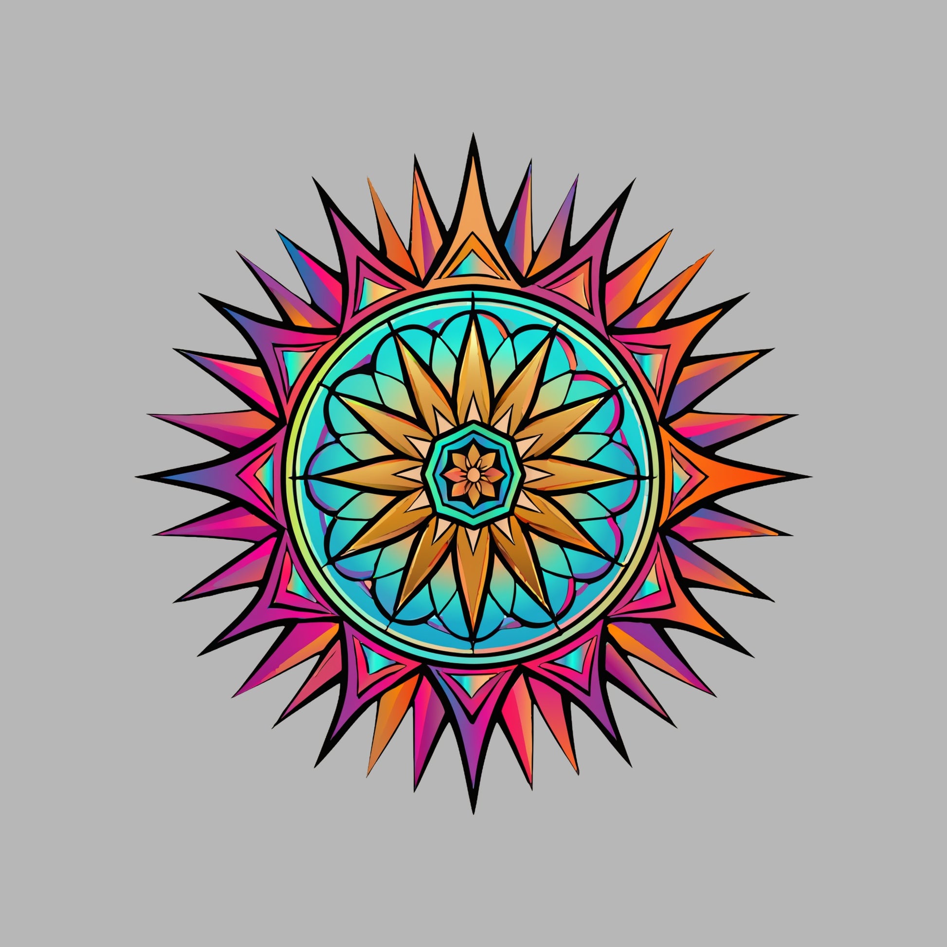 Close-up of the Neon Gradient Mandala design on an Athletic Heather tee