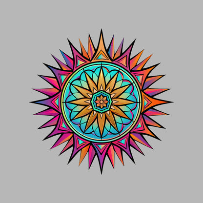 Close-up of the Neon Gradient Mandala design on an Athletic Heather tee