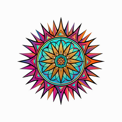 Close-up of the Neon Gradient Mandala design on a Solid White Blend tee