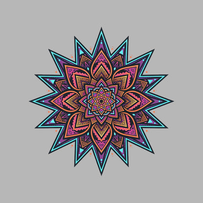 Close-up of the Neon Mandala Star design on an Athletic Heather tee