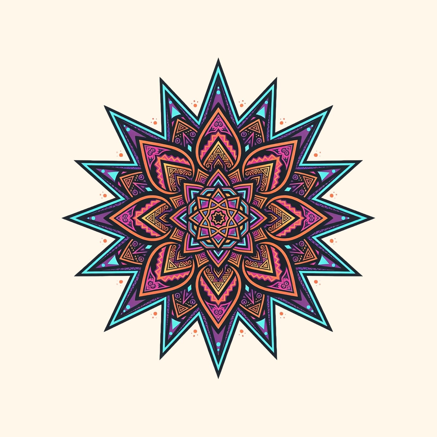 Close-up of the Neon Mandala Star design on a Natural tee