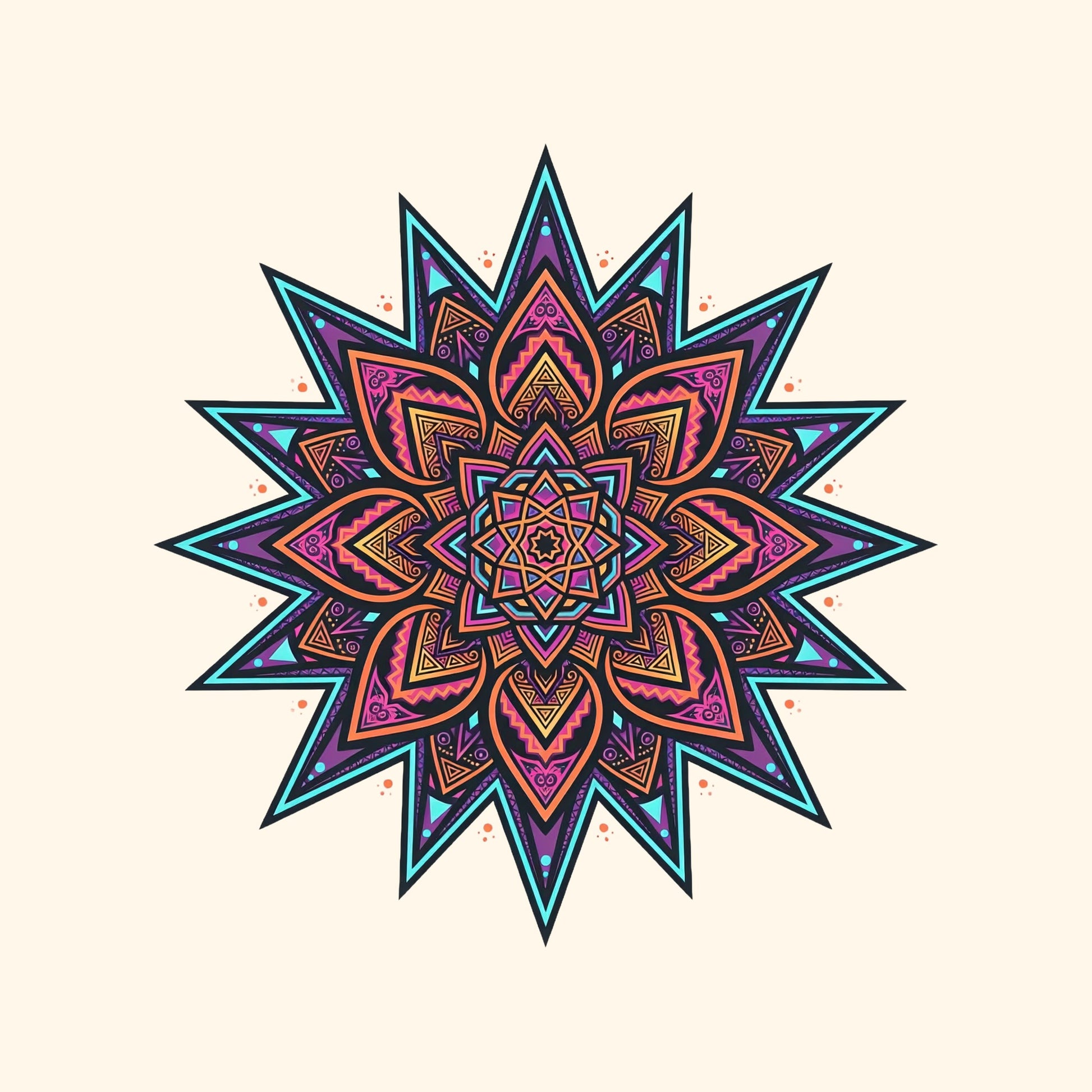 Close-up of the Neon Mandala Star design on a Natural tee