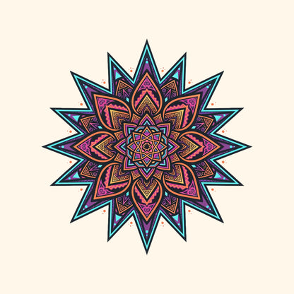 Close-up of the Neon Mandala Star design on a Natural tee