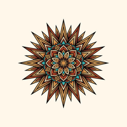 Close-up of the Desert Sun Mandala design on a Natural tee