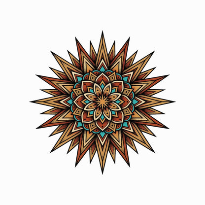 Close-up of the Turquoise Burst Mandala design on a Solid White Blend tee