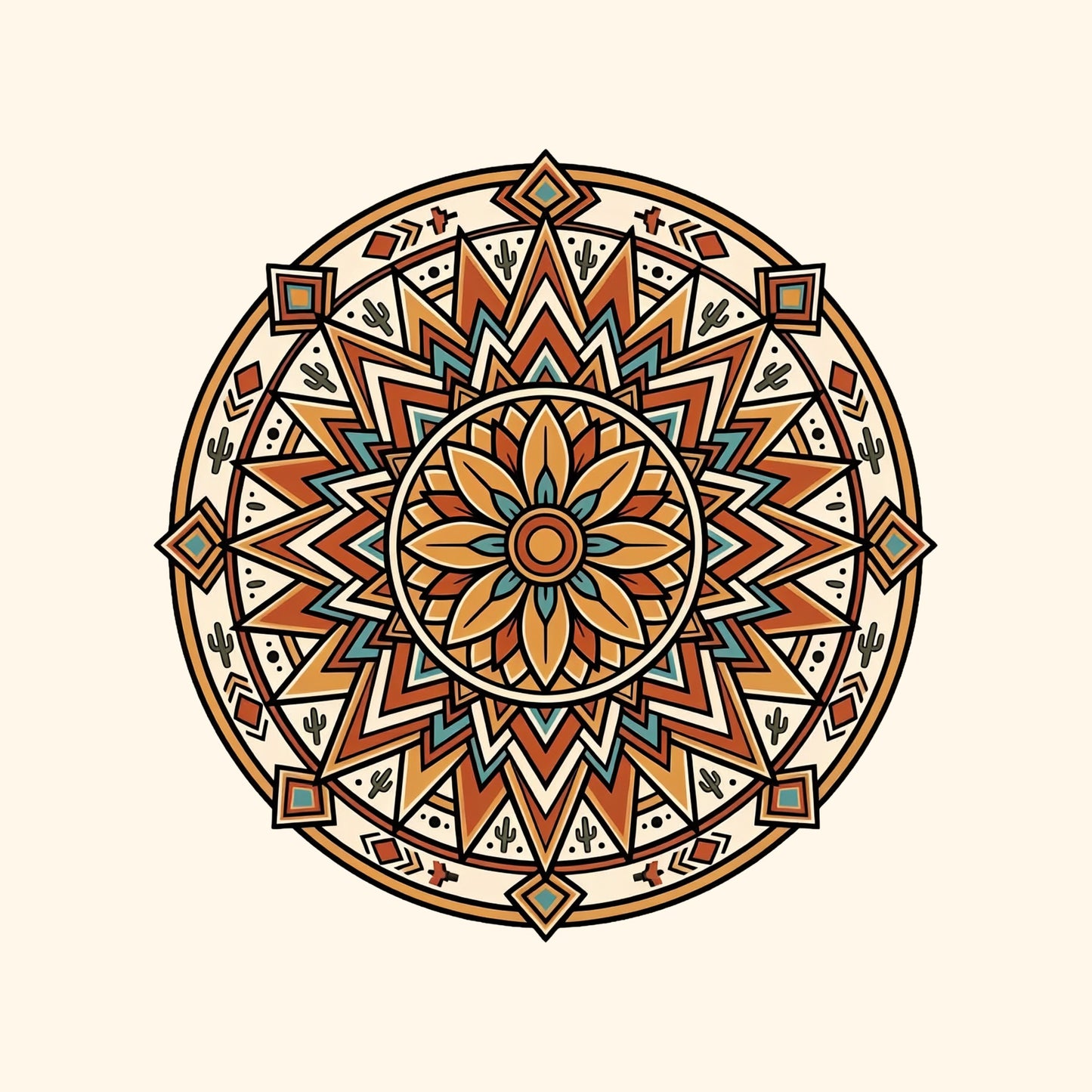 Close-up of the Desert Bloom Mandala design on a Natural tee
