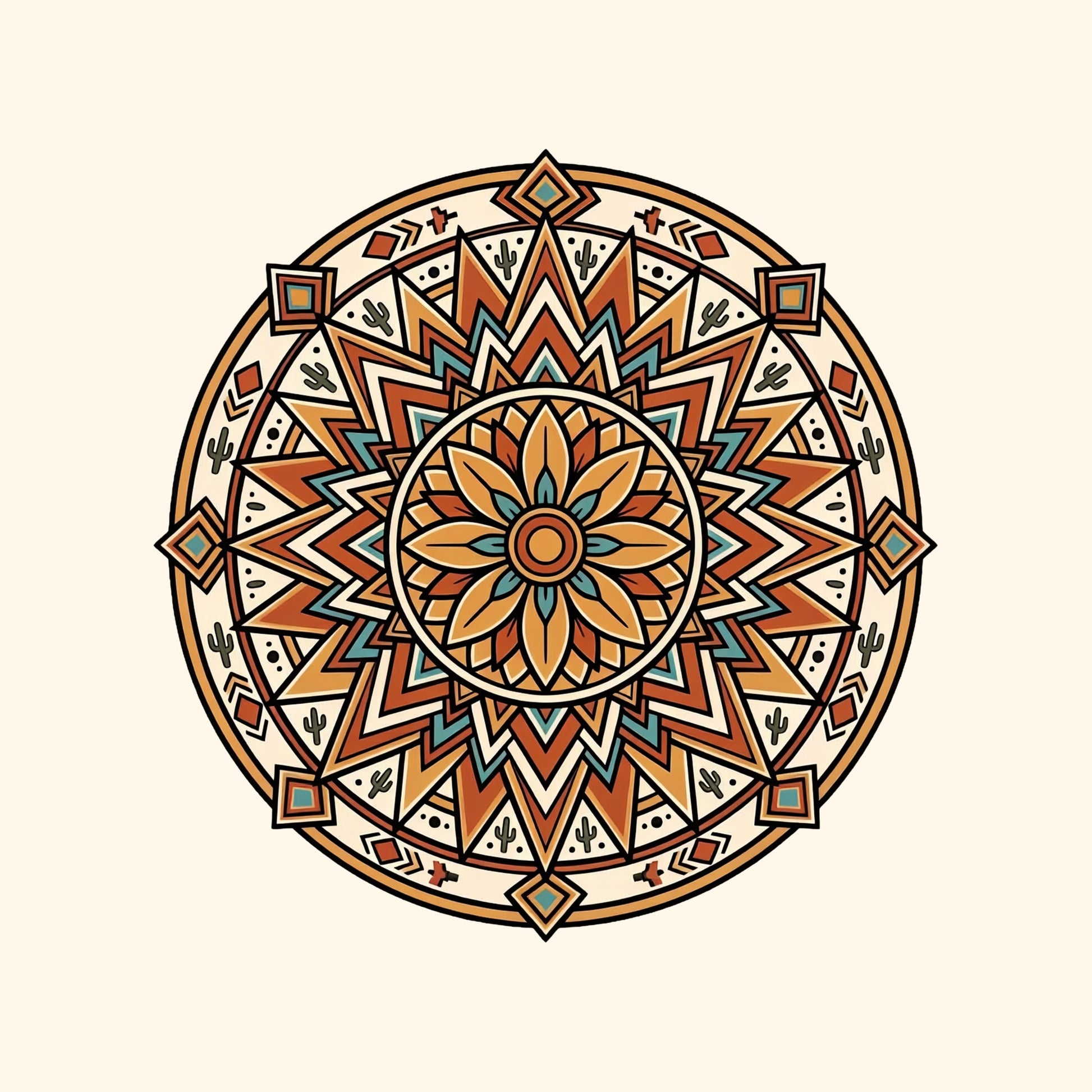 Close-up of the Desert Bloom Mandala design on a Natural tee