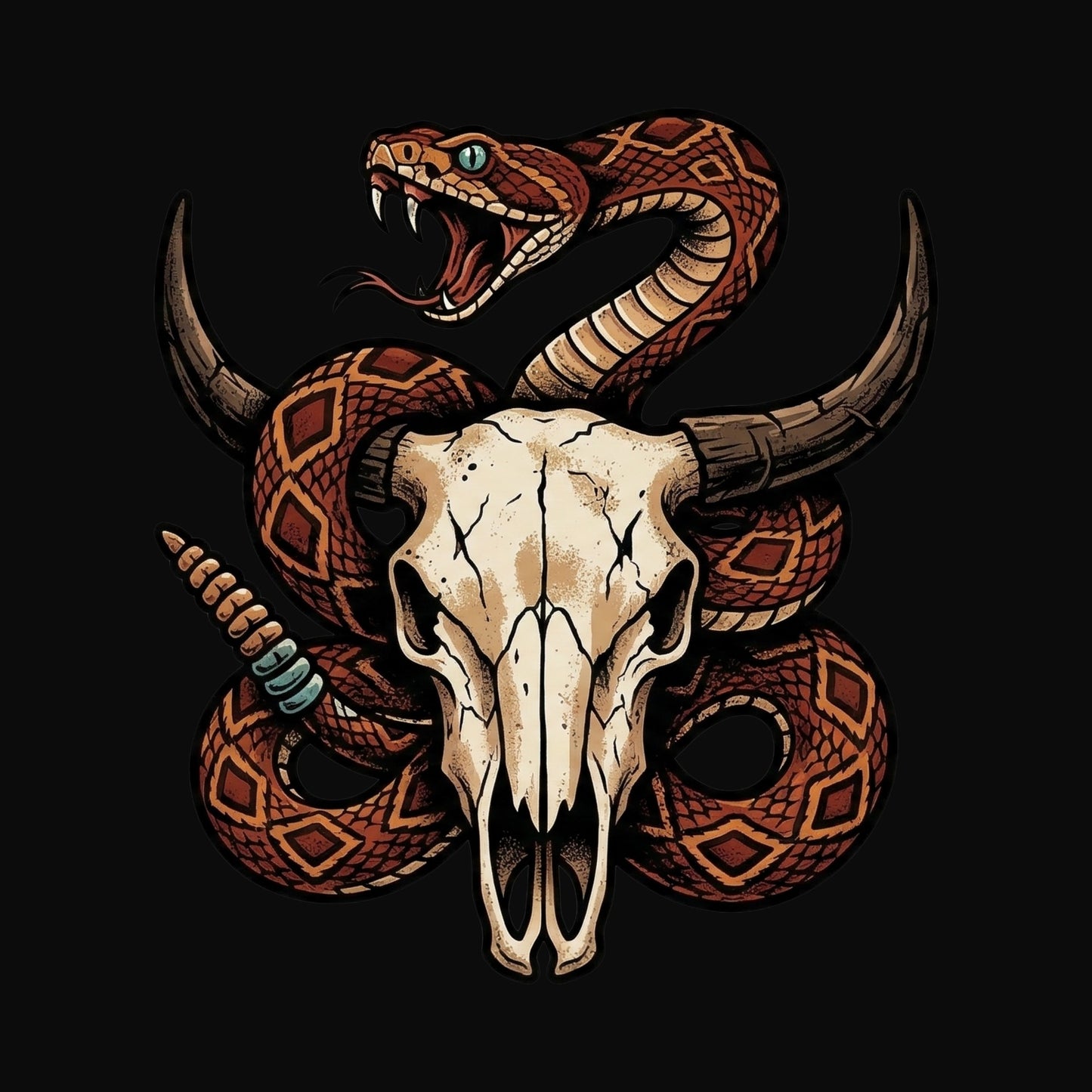 Rattlesnake Bison Skull Tee