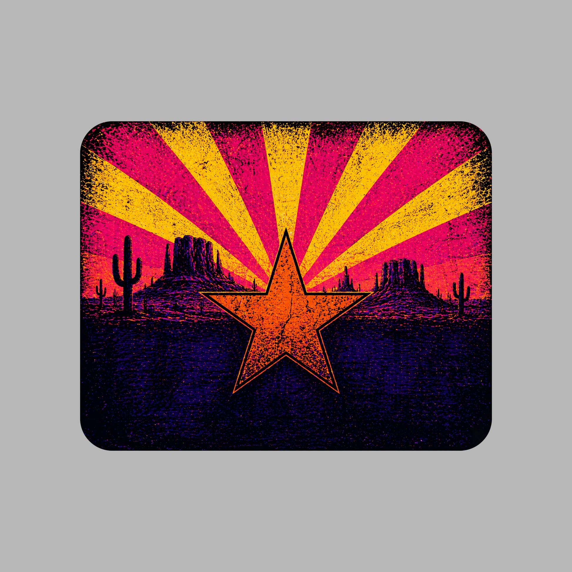 Close-up of the Neon Arizona Flag Star design on an Athletic Heather tee