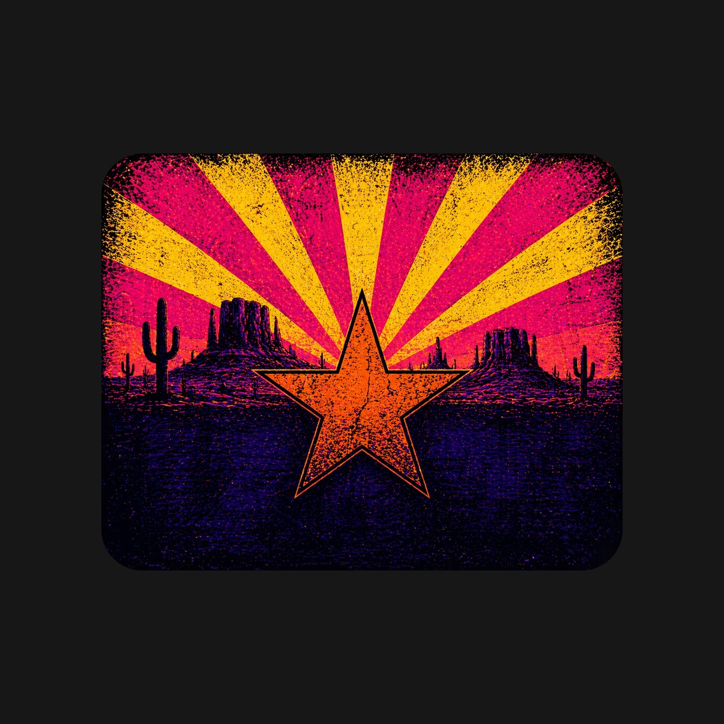 Close-up of the Neon Arizona Flag Star design on a Black tee