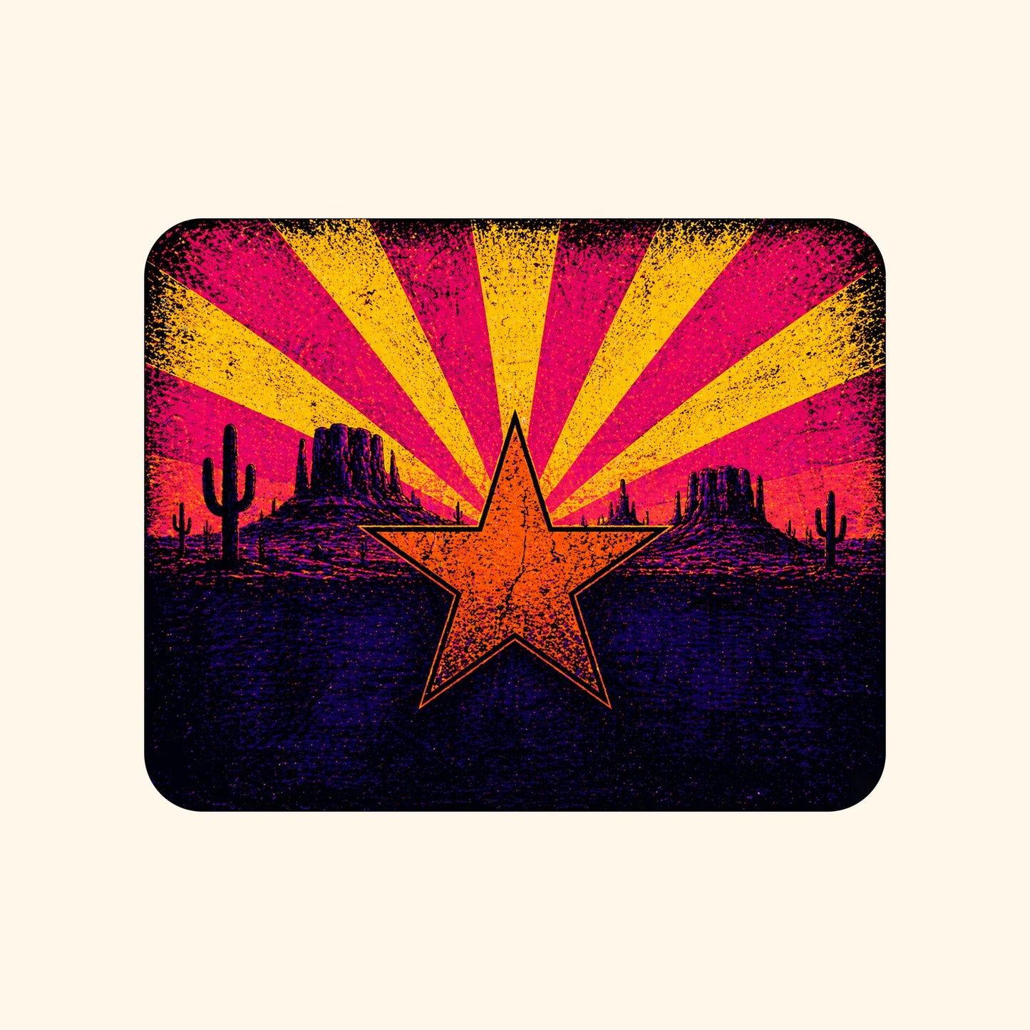 Close-up of the Neon Arizona Flag Star design on a Natural tee