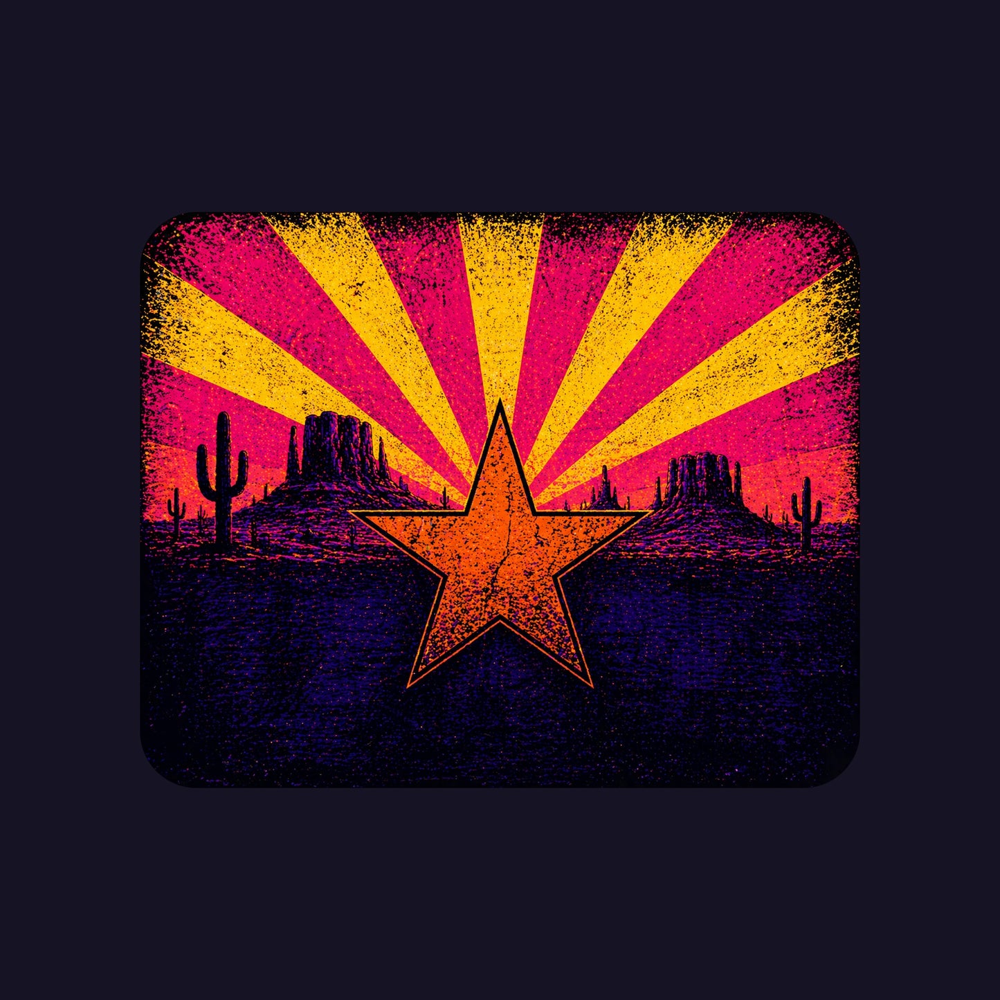 Close-up of the Neon Arizona Flag Star design on a Navy tee