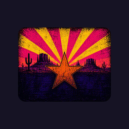 Close-up of the Neon Arizona Flag Star design on a Navy tee
