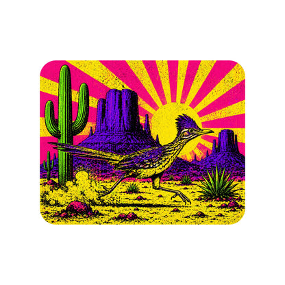 Close-up of the Neon Roadrunner Monument Valley design on a White tee