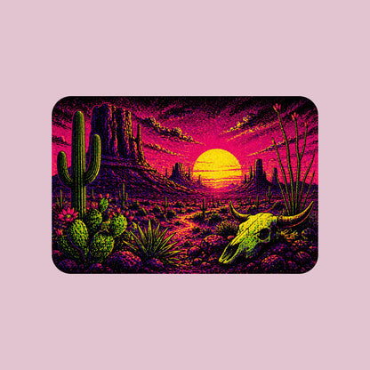 Close-up of the Blacklight Desert Skull Sunset design on a Light Violet tee