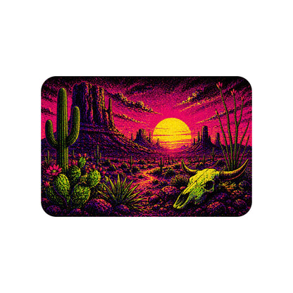 Close-up of the Blacklight Desert Skull Sunset design on a White tee