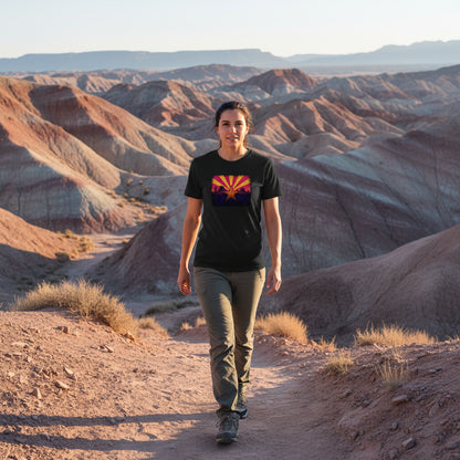 Neon Arizona Flag Star graphic tee worn in the Southwest desert