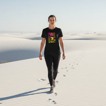 Neon Skull Sunburst Desert graphic tee worn in the Southwest desert