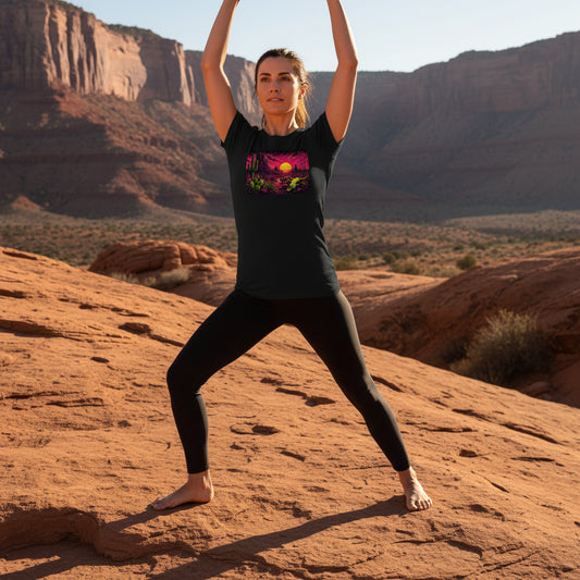 Blacklight Desert Skull Sunset graphic tee worn in the Southwest desert