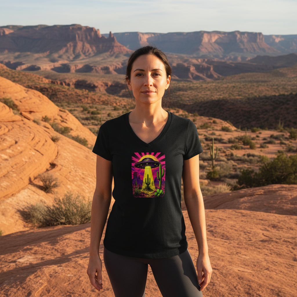 Women's V-Neck Neon Abduction Desert Tee