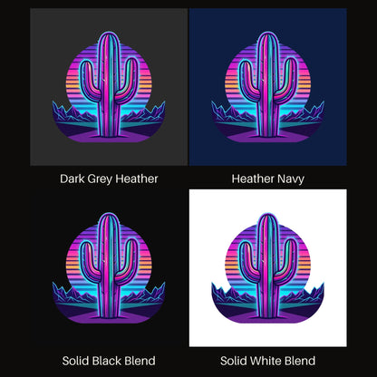 80S Neon Gradient Saguaro V-neck tee shown in all available colors