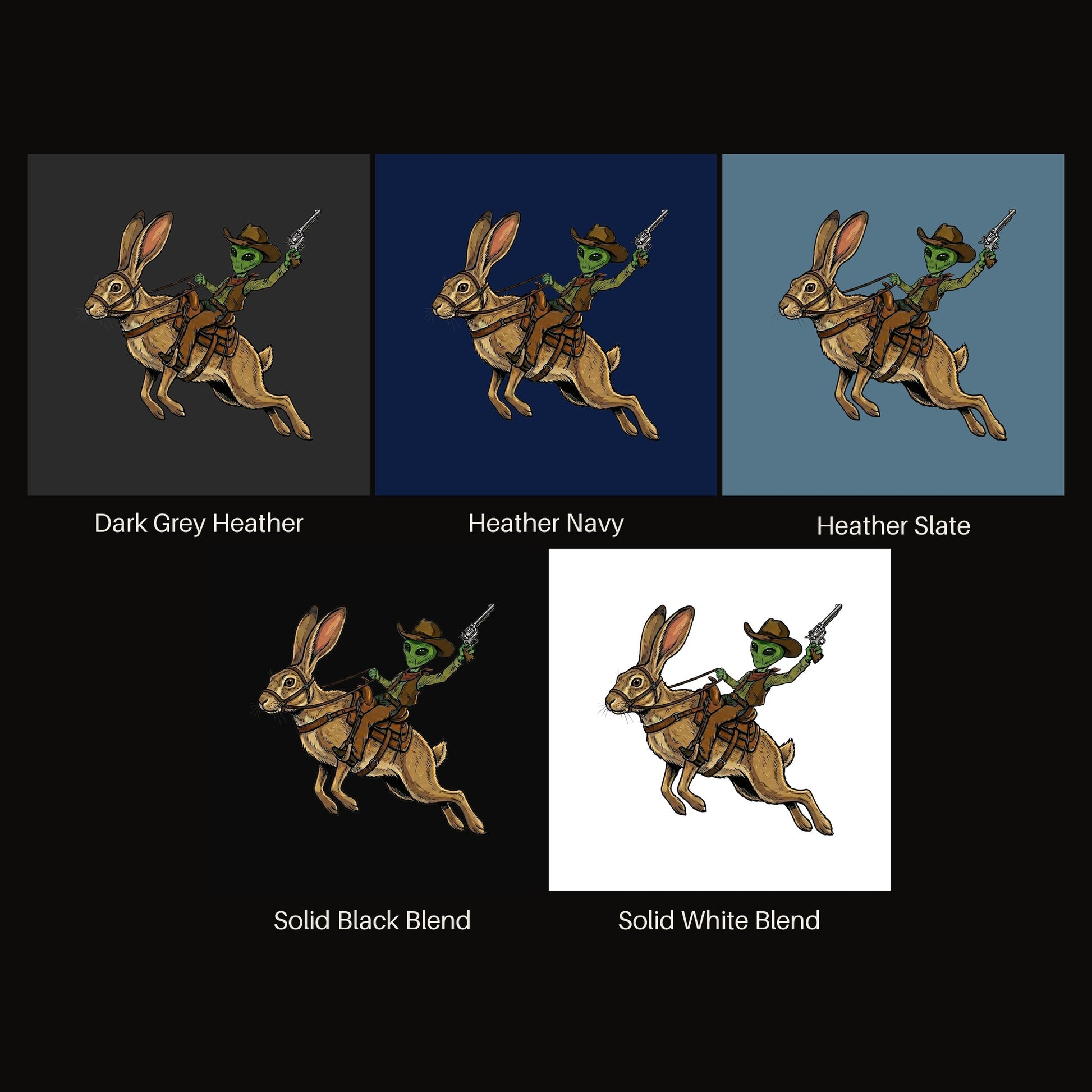 Alien Cowboy on a Desert Hare V-neck tee shown in all available colors