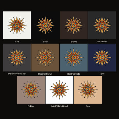 Compass Star Mandala tee shown in all available colors