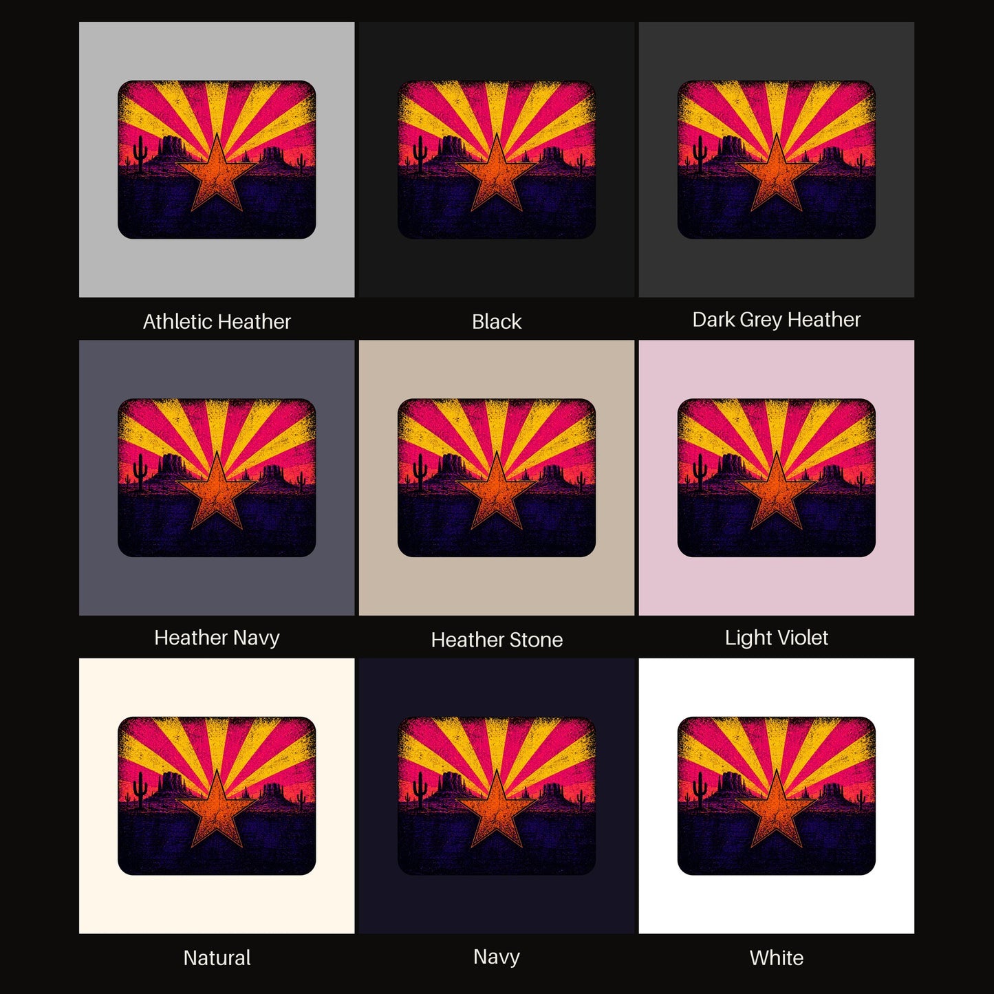 Neon Arizona Flag Star tee shown in all available colors