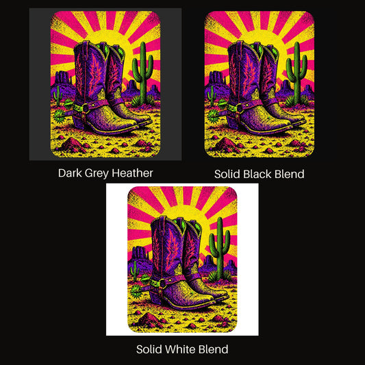Neon Burst Cowboy Boots V-neck tee shown in all available colors