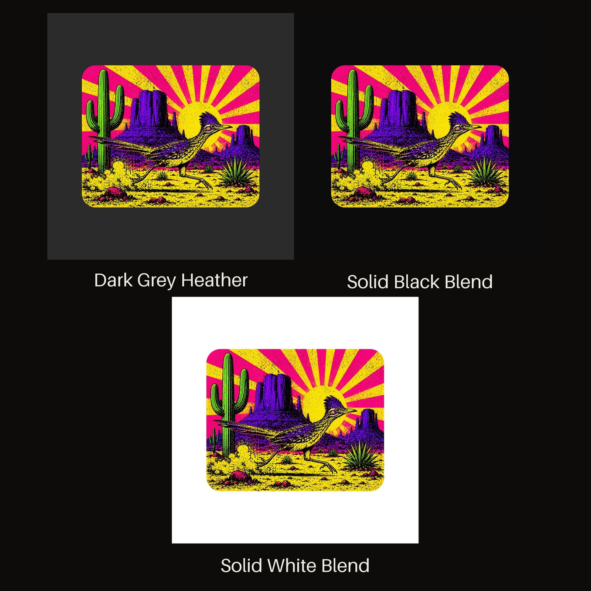 Neon Roadrunner Monument Valley V-neck tee shown in all available colors
