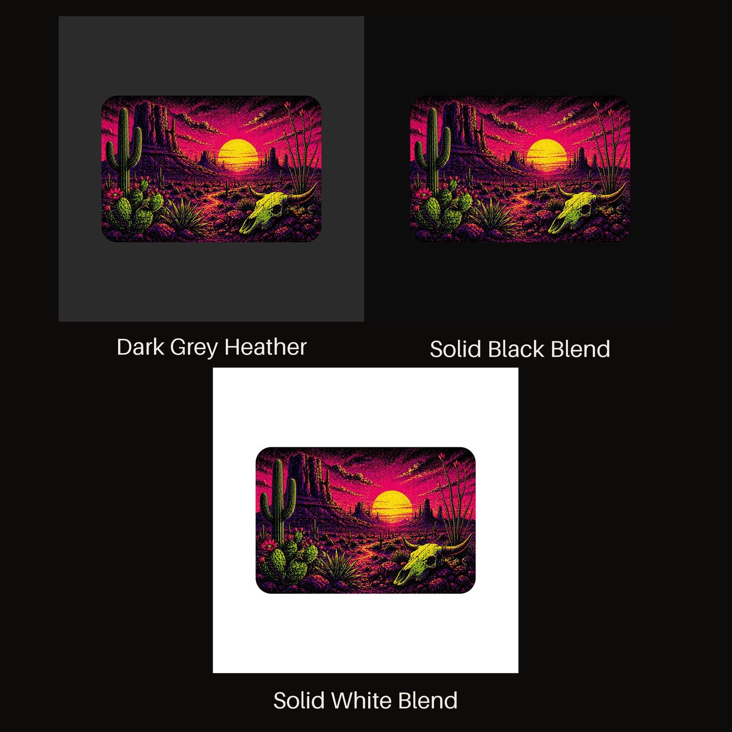 Blacklight Desert Sunset V-neck tee shown in all available colors