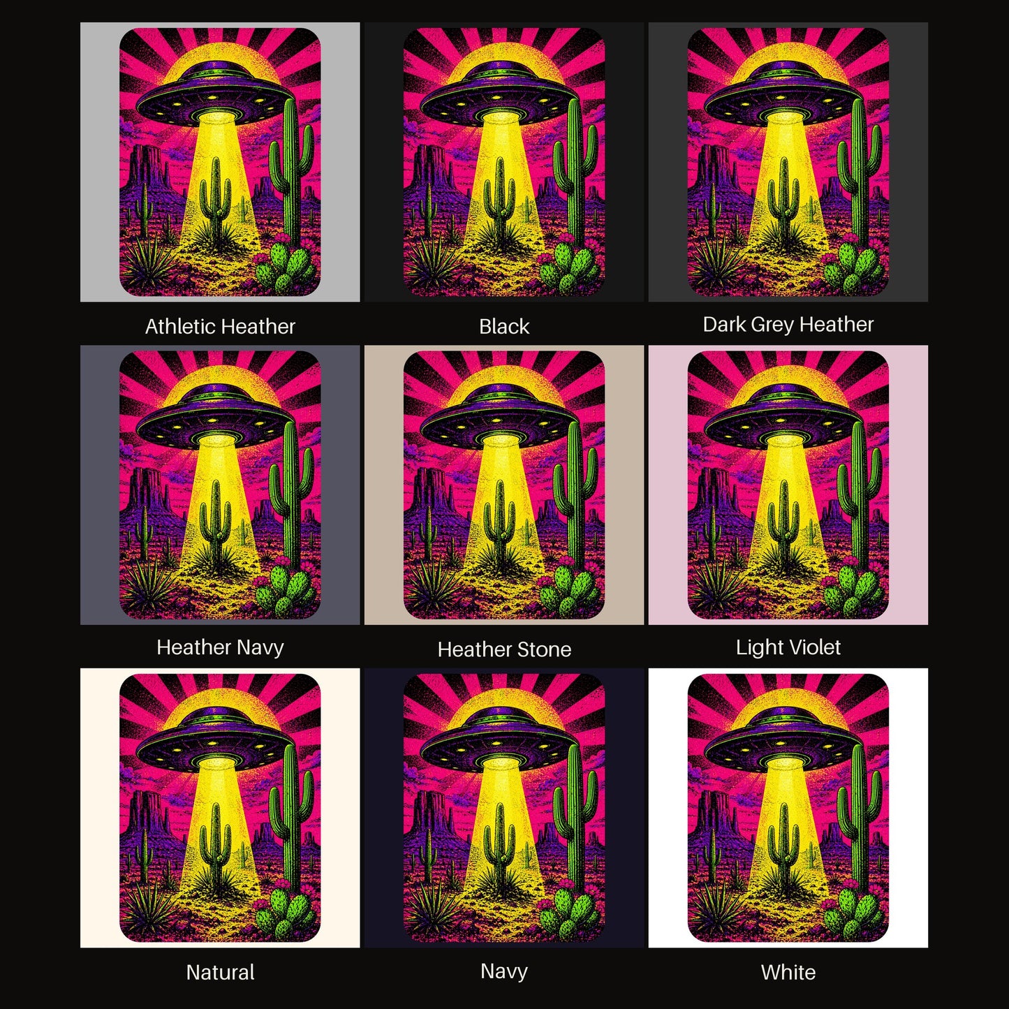 Neon Beam Desert UFO tee shown in all available colors