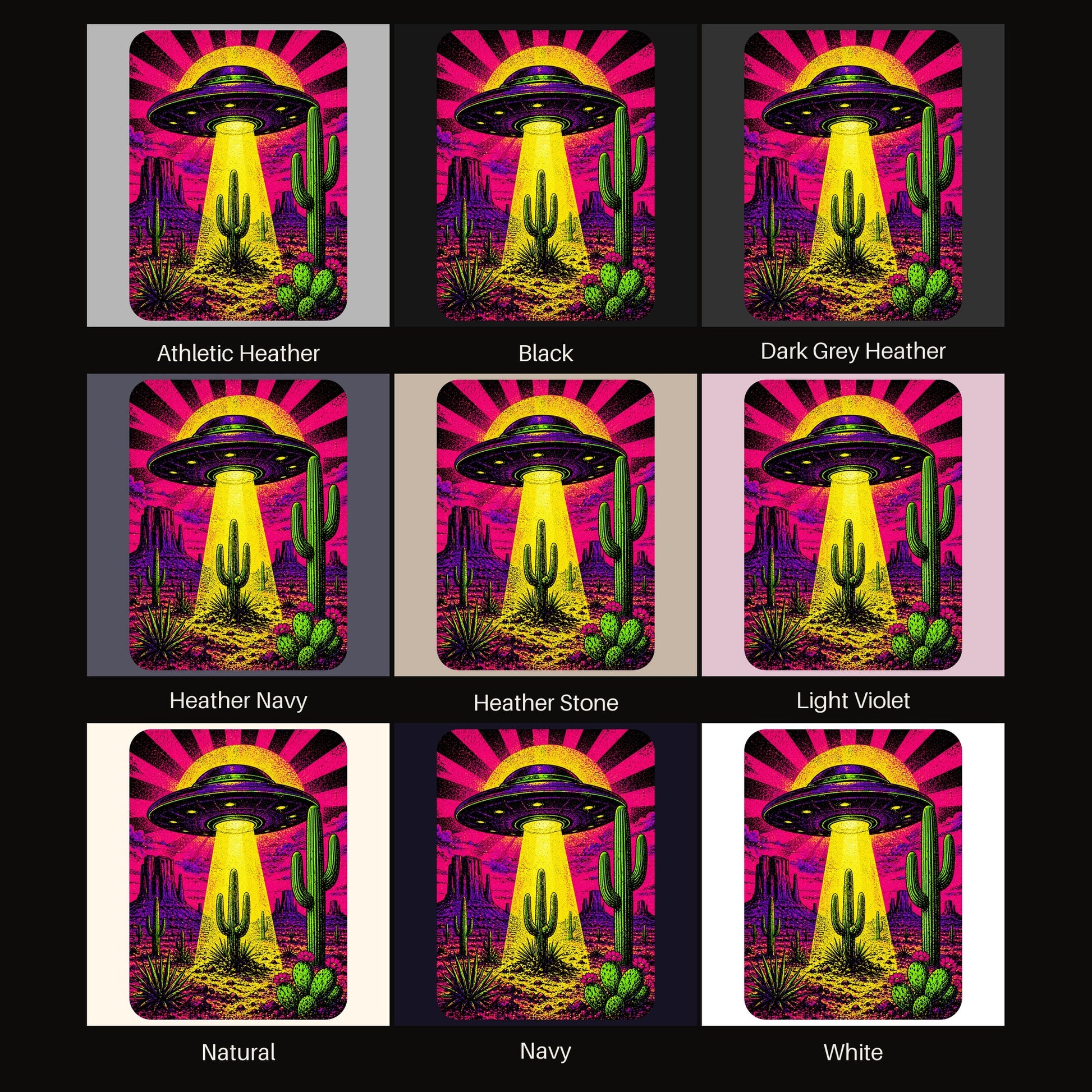 Neon Beam Desert UFO tee shown in all available colors