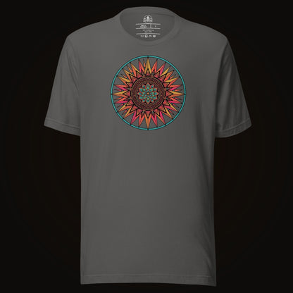 Asphalt tee with the Sunset Mandala graphic