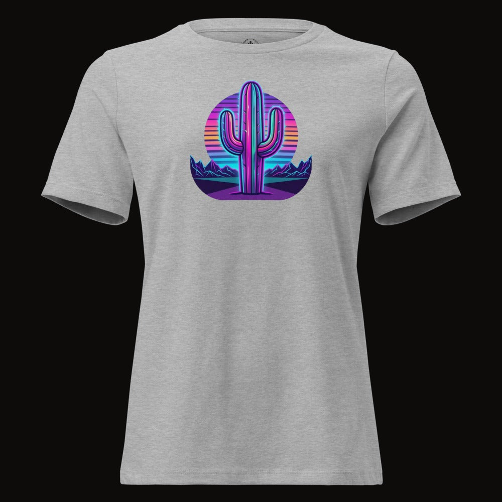 Athletic Heather tee with the Neon Saguaro Synthwave graphic