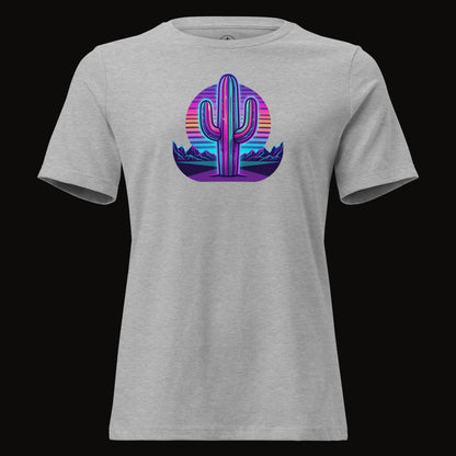 Athletic Heather tee with the Neon Saguaro Synthwave graphic