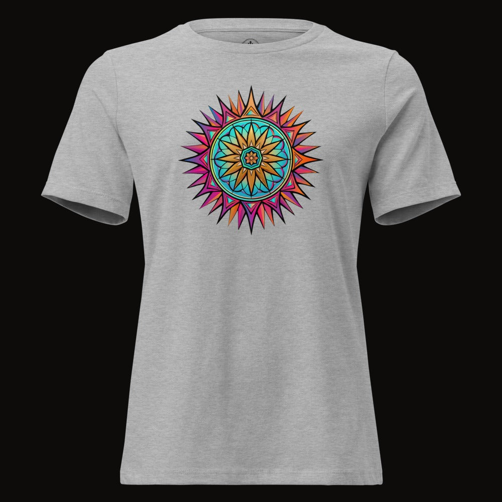 Athletic Heather tee with the Neon Gradient Mandala graphic