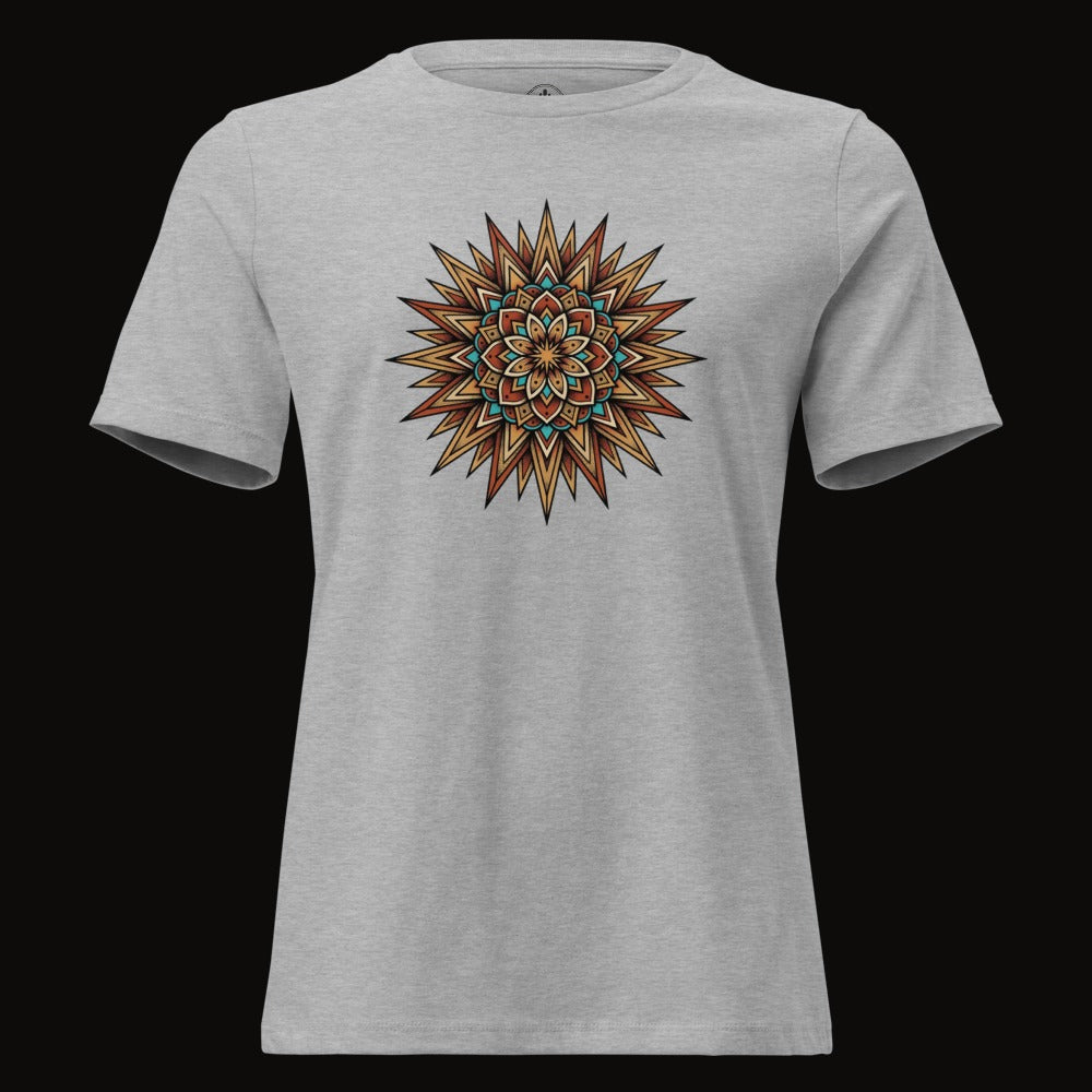 Athletic Heather tee with the Desert Sun Mandala graphic
