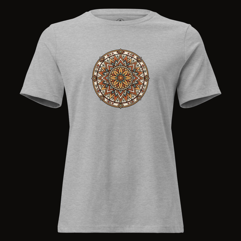 Athletic Heather tee with the Desert Bloom Mandala graphic