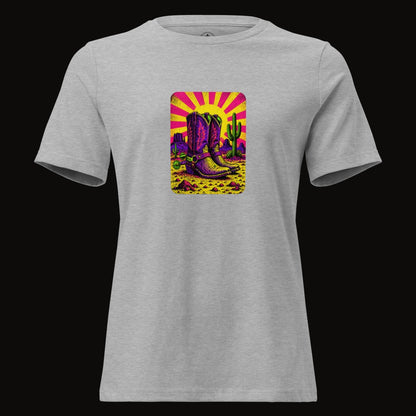 Athletic Heather tee with the Neon Sunburst Boots graphic