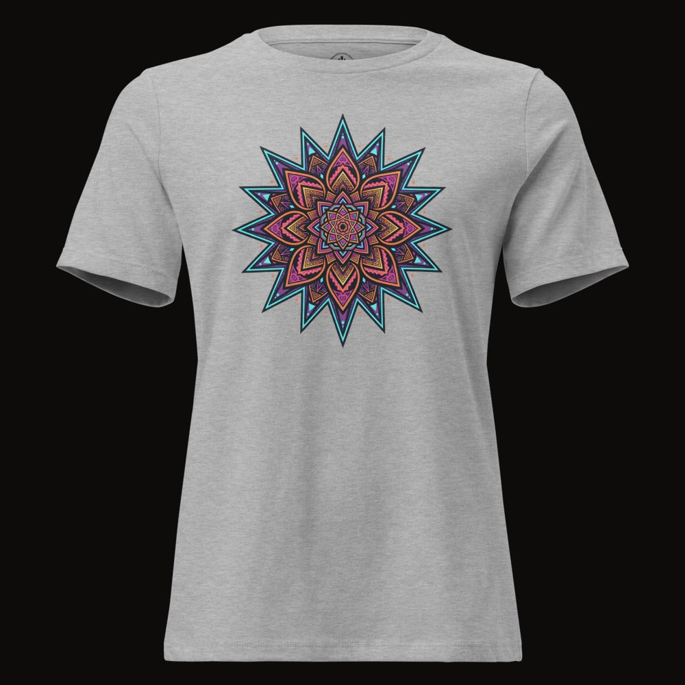 Athletic Heather tee with the Neon Mandala Star graphic