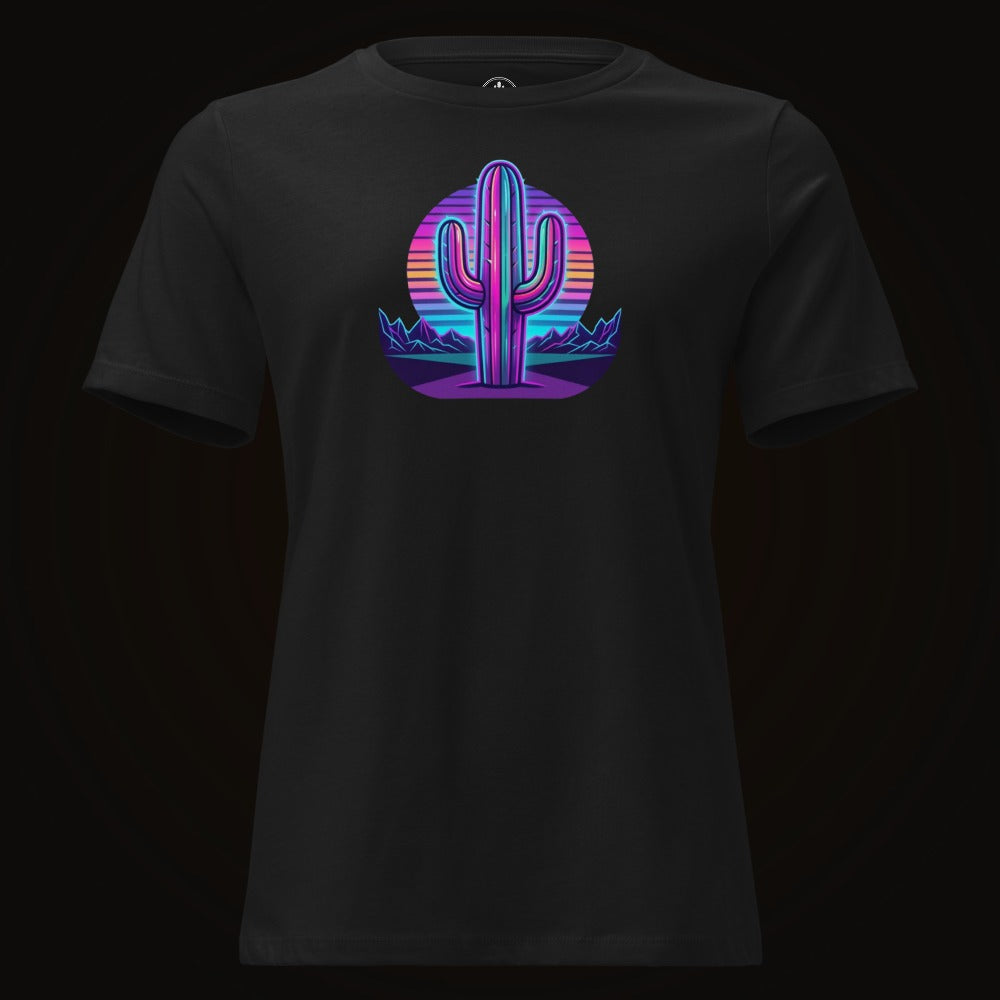 Black tee with the Neon Saguaro Synthwave graphic