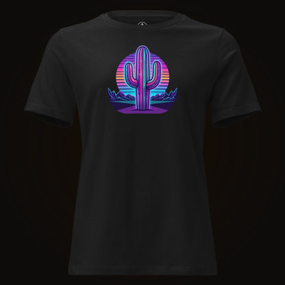 Black tee with the Neon Saguaro Synthwave graphic