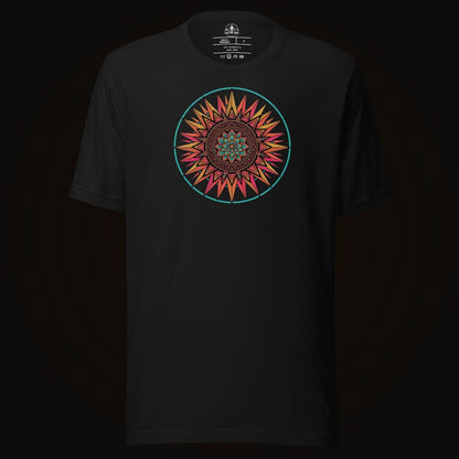 Black tee with the Sunset Mandala graphic