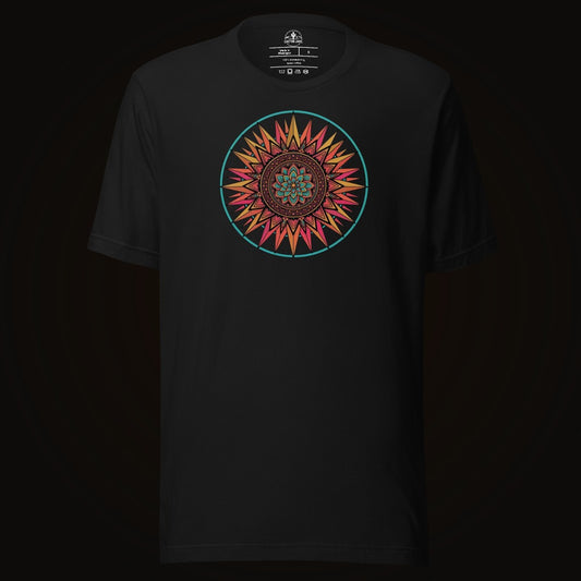 Black tee with the Sunset Mandala graphic